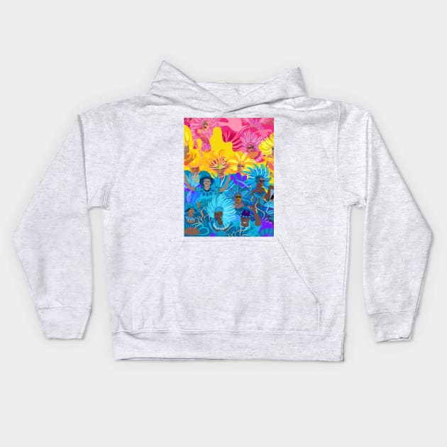 Samba Dancers, Music Festival, Mardi Gras Carnival Festive Arrangement Abstract Contemporary Modern Art Kids Hoodie by sofiartmedia